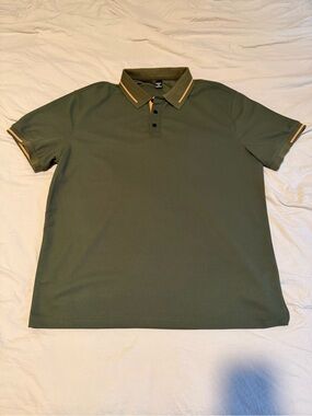 NFINITY Olive Green Polo with Yellow Contrast Trim